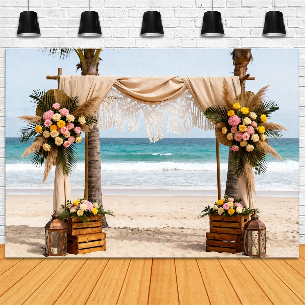 Ocean Beach Backdrop Boho Wedding Floral Arch Summer Backdrops Photography RR61-24