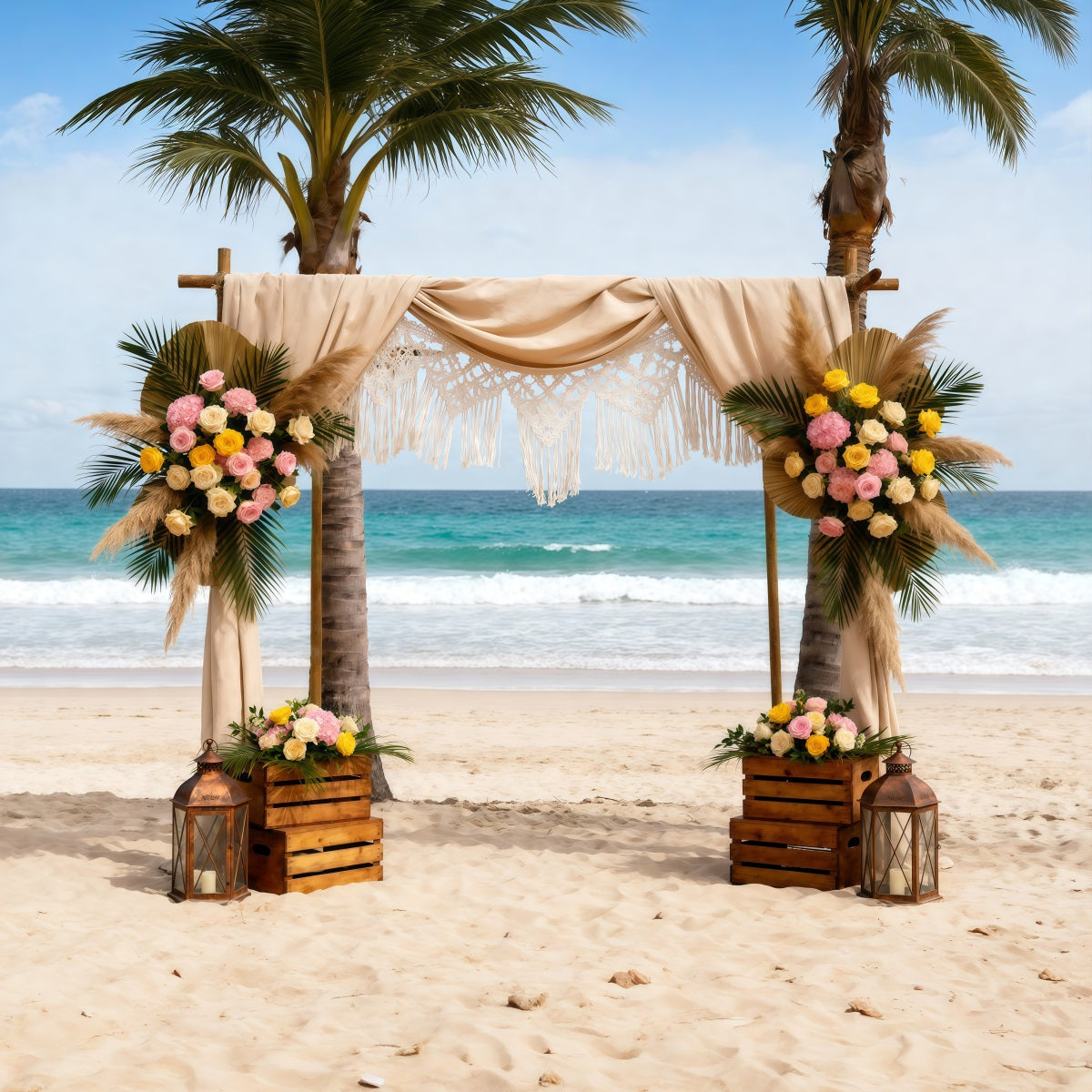 Ocean Beach Backdrop Boho Wedding Floral Arch Summer Backdrops Photography RR61-24