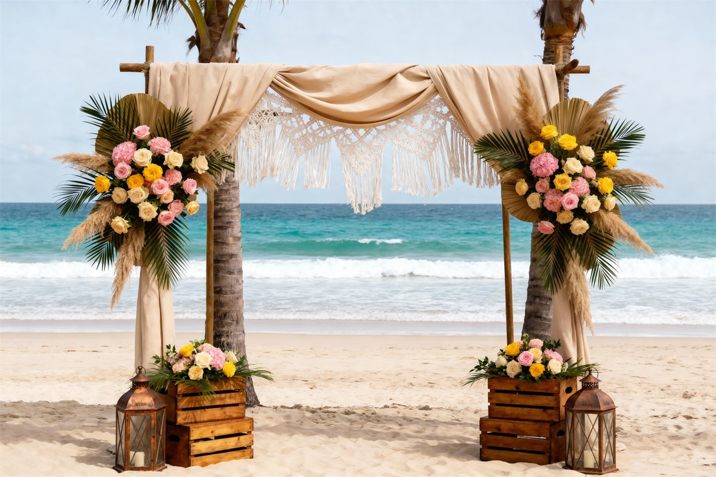 Ocean Beach Backdrop Boho Wedding Floral Arch Summer Backdrops Photography RR61-24