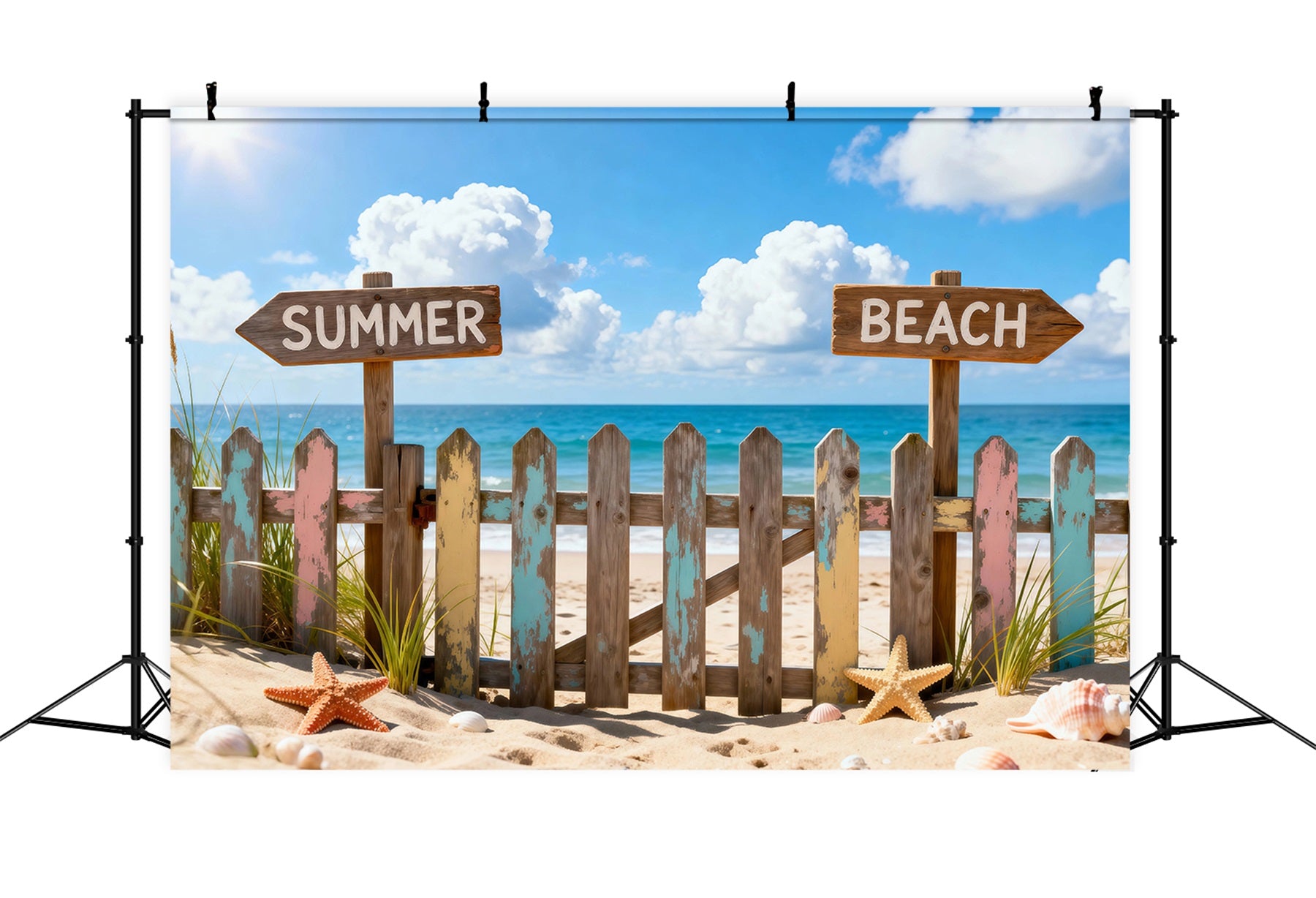 Beach Theme Backdrop Colorful Beach Signposts Summer Photography Backdrop RR61-27