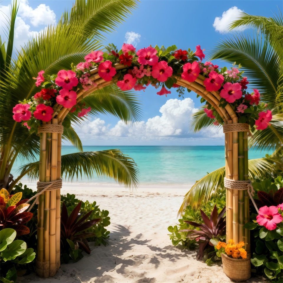 Beach Backdrop Tropical Hibiscus Flower Arch Summer Photography Backdrops RR61-28