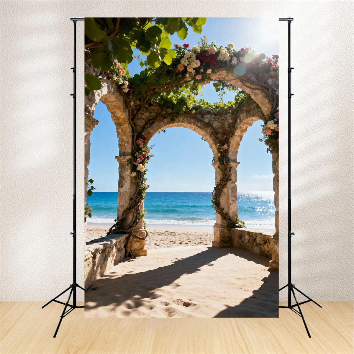 Beach Backdrop For Photos Flower Arch Ocean Escape Summer Backdrop Ideas RR61-31