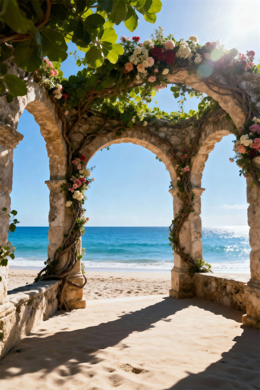 Beach Backdrop For Photos Flower Arch Ocean Escape Summer Backdrop Ideas RR61-31