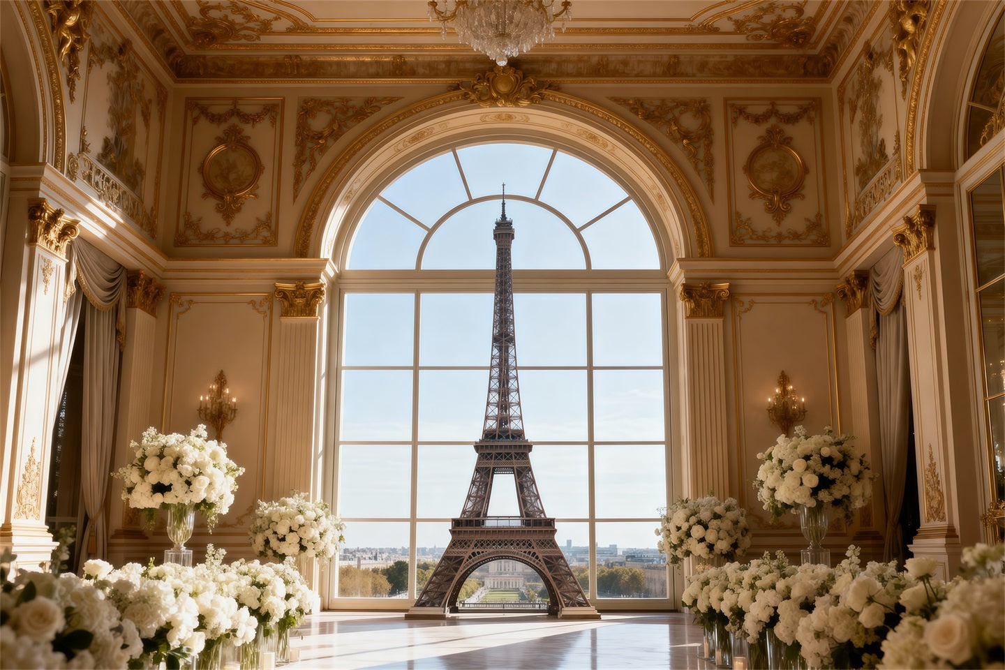 Paris Themed Backdrop Grand Palace Window Elegance Eiffel Tower Paris Backdrop RR61-39