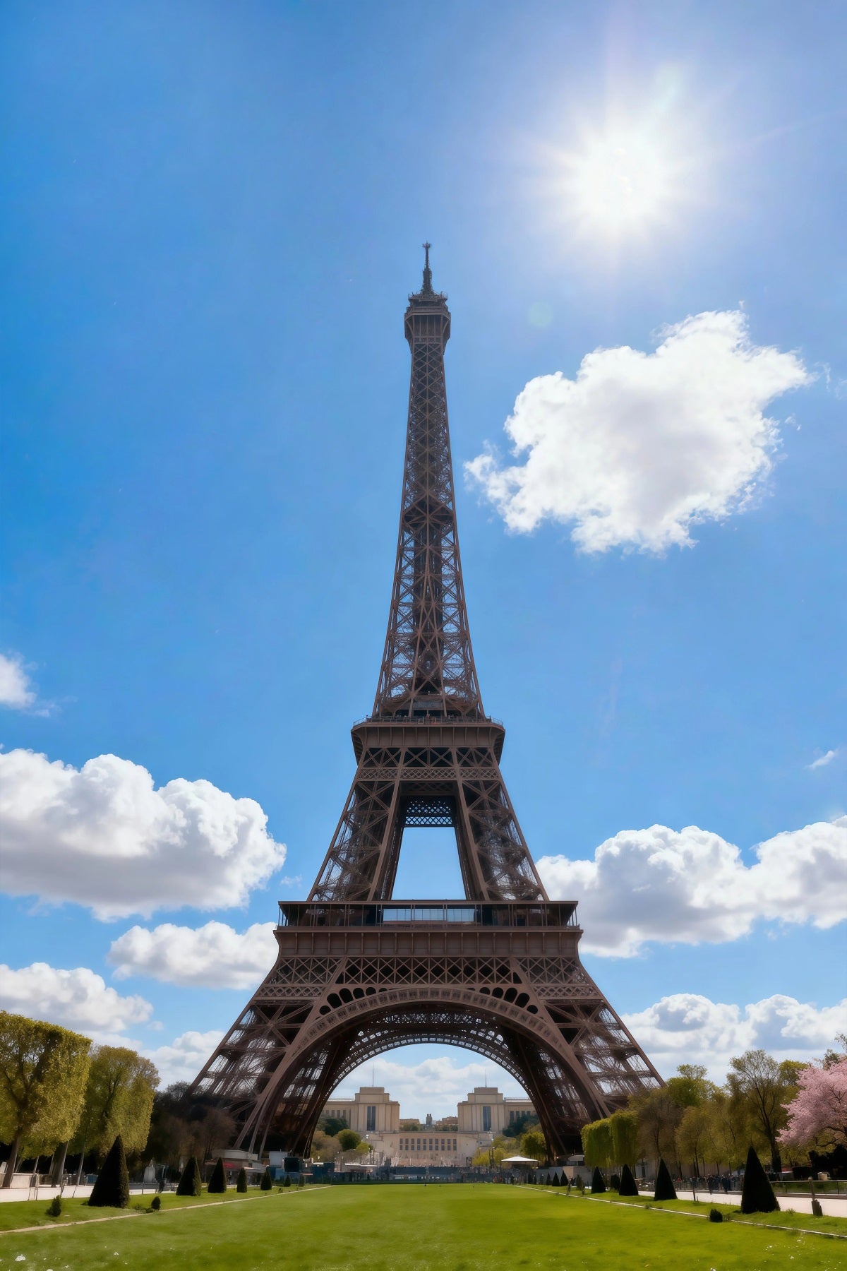 Large Eiffel Tower Backdrop Blue Sky Sunlit Landmark Paris Photo Backdrop RR61-40