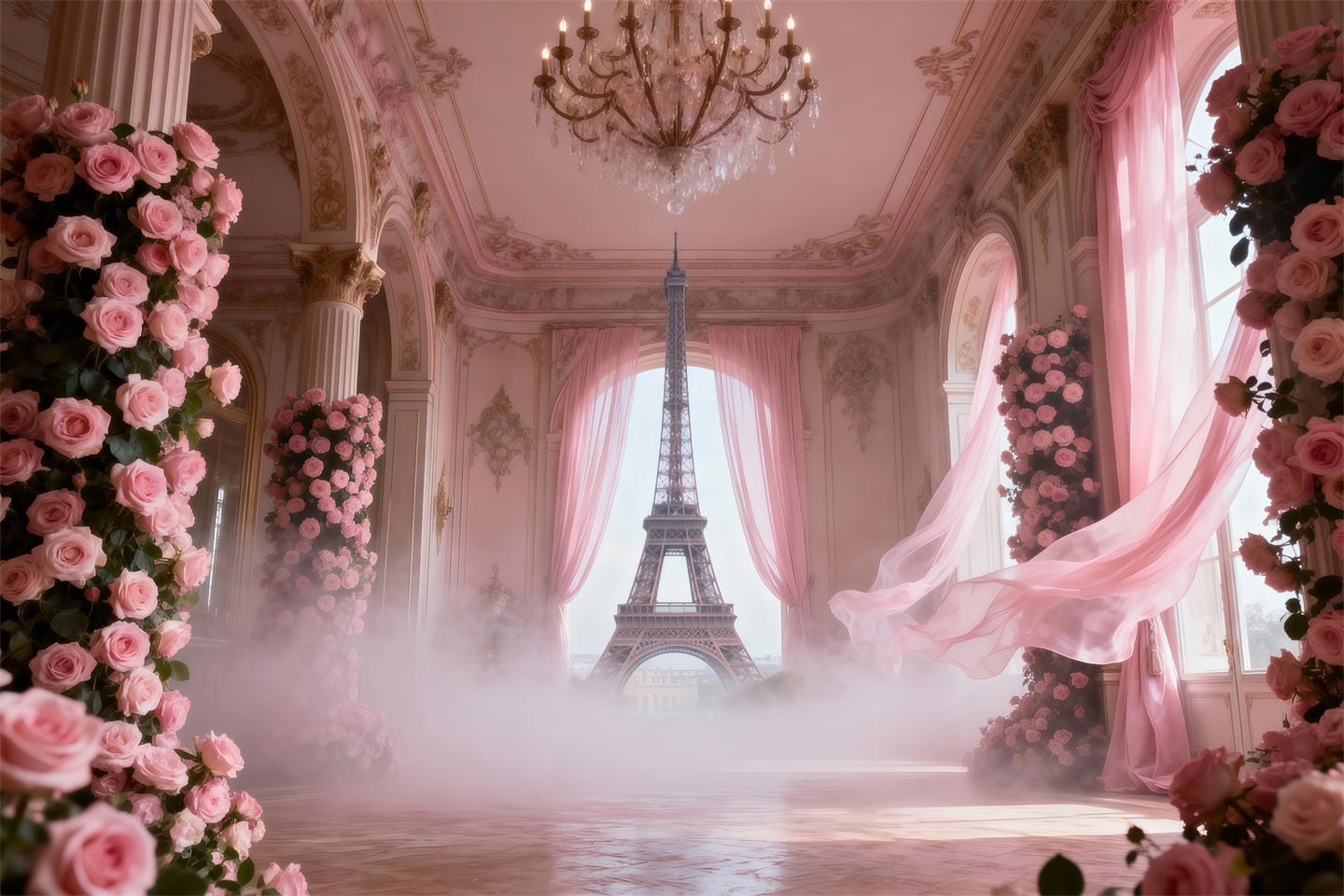 Paris Photo Booth Backdrop Blush Palace Rose Hall Eiffel Tower Photography Backdrop RR61-44