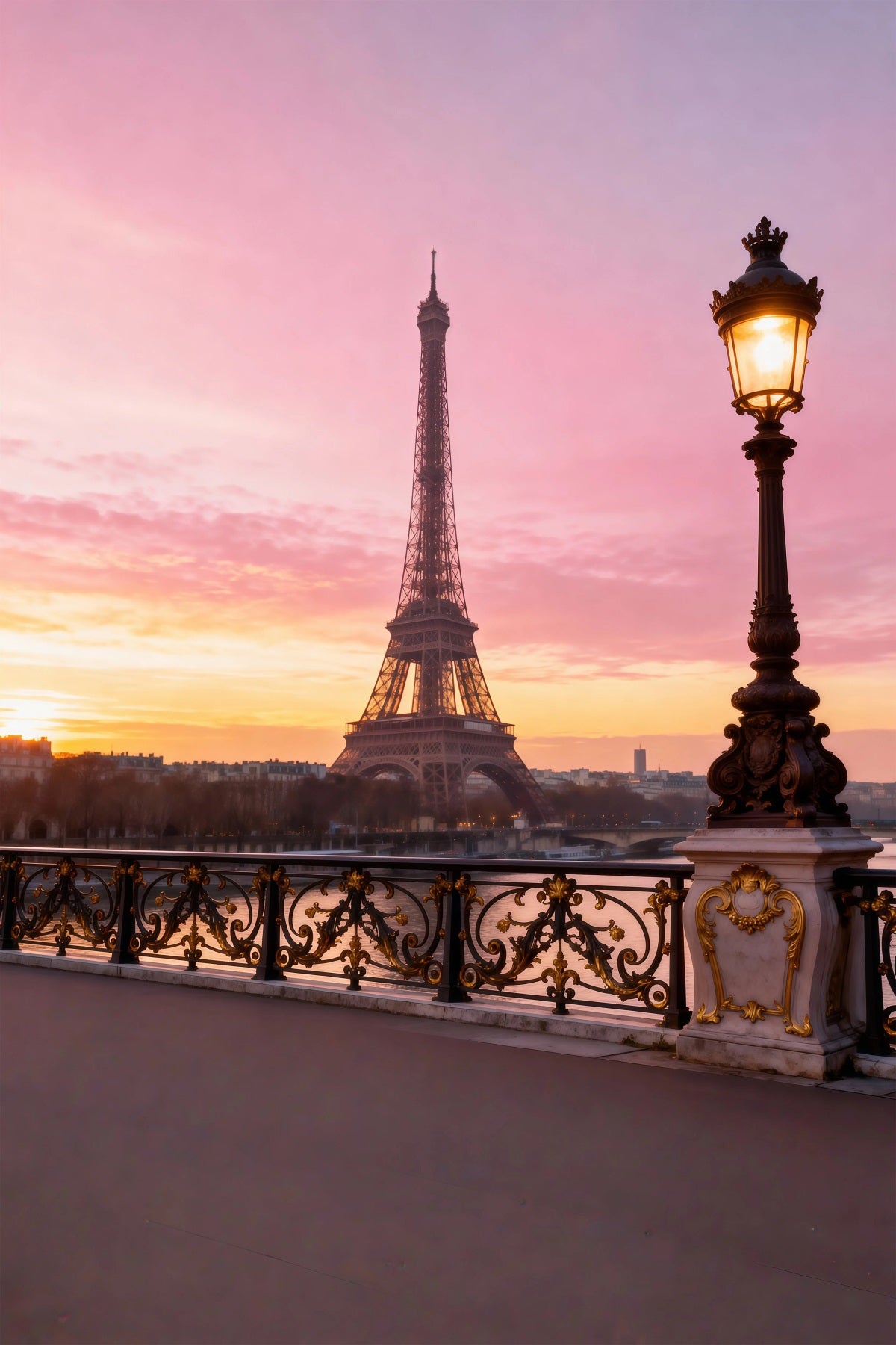 Paris Photo Backdrops Sunset Lamp Bridge Romance Eiffel Tower Photo Backdrop RR61-47