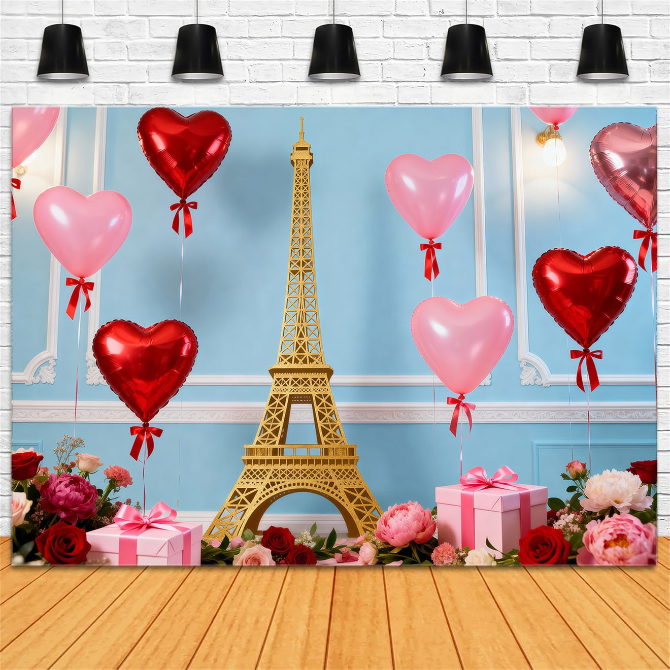 Evening In Paris Backdrop Heart Balloon Gift Celebration Eiffel Tower Backdrops RR61-48