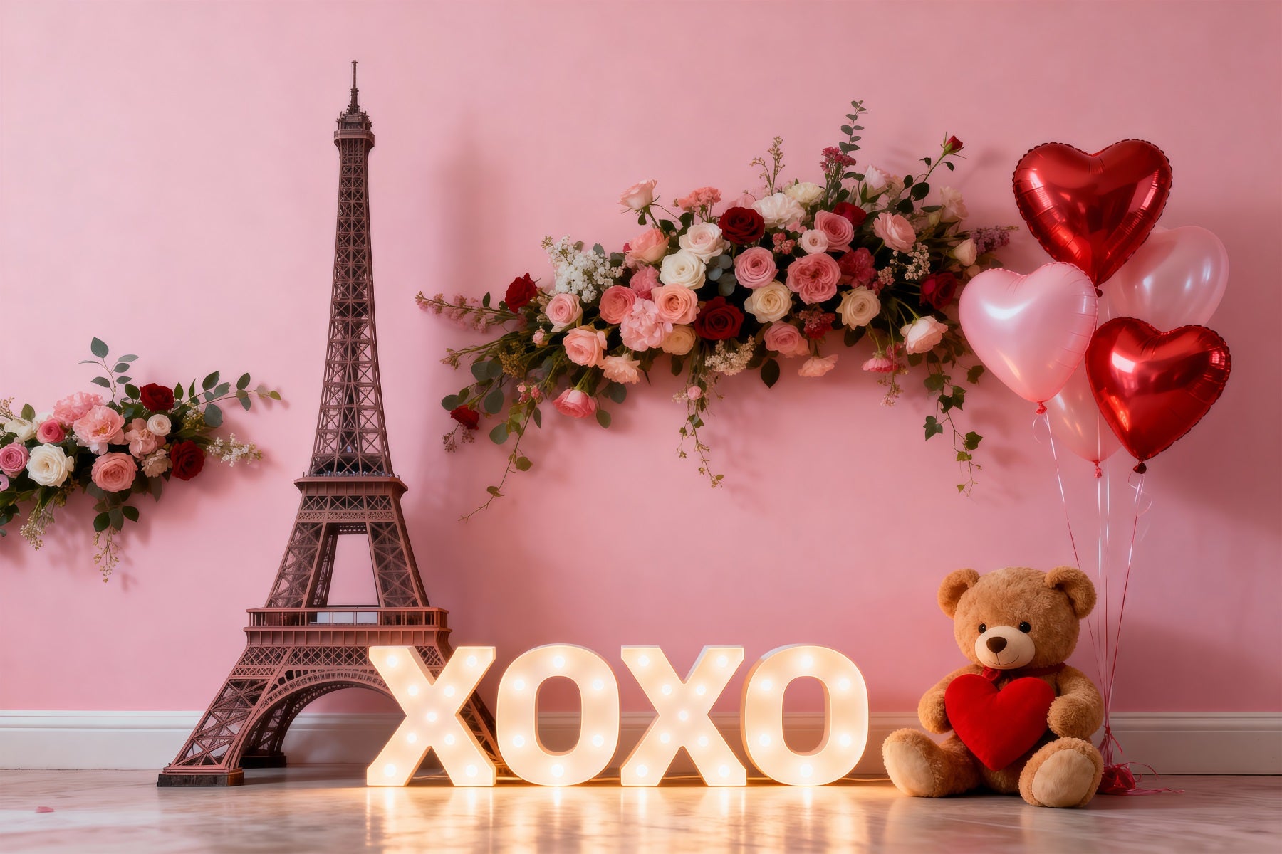 Paris Theme Backdrop Ideas XOXO Floral Valentine Display Eiffel Tower Backdrops RR61-49