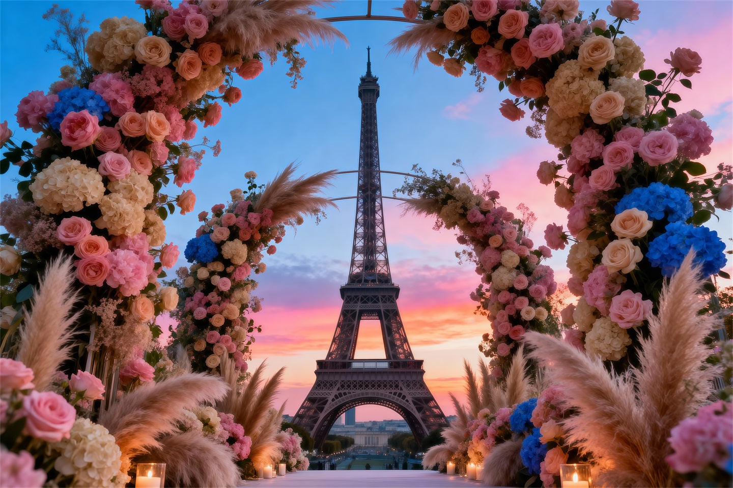 Paris Themed Backdrop Grand Floral Boho Archway Eiffel Tower Photo Backdrop RR61-56