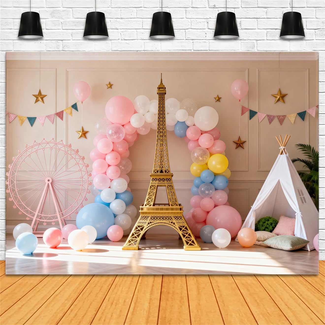 Paris Backdrop Ideas Pastel Balloon Party Fantasy Eiffel Tower Photo Backdrop RR61-63