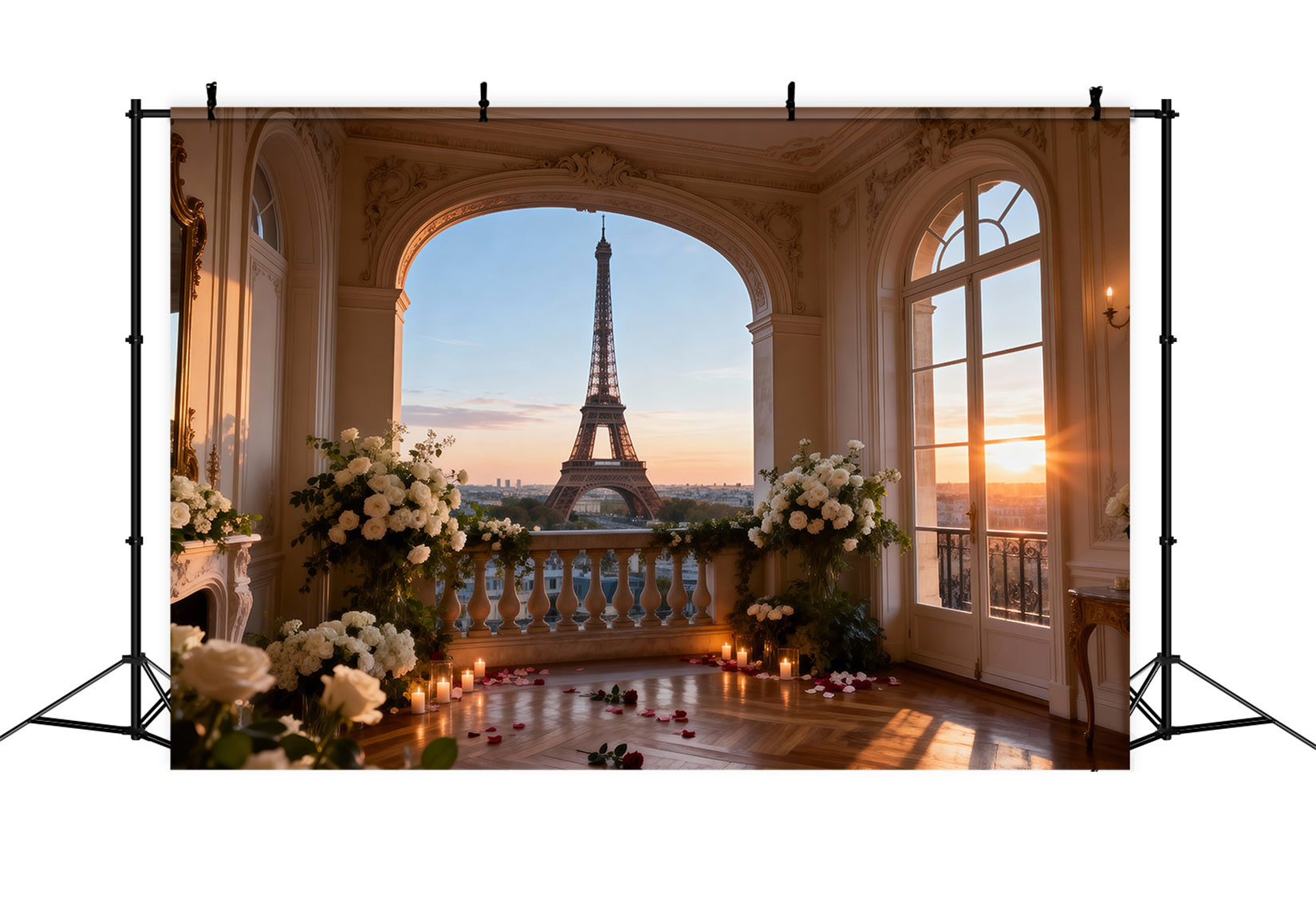 Paris Backdrop Ideas Elegant Salon Sunset Glow Eiffel Tower Photo Backdrop RR61-65
