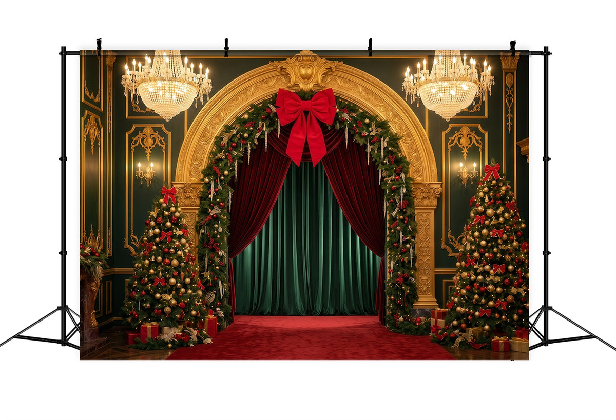 Christmas Stage Backdrops Golden Arch Velvet Entrance Christmas Stage Backdrop RR610-1
