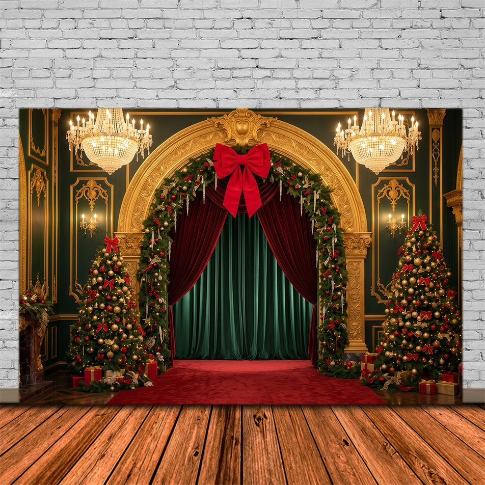 Christmas Stage Backdrops Golden Arch Velvet Entrance Christmas Stage Backdrop RR610-1