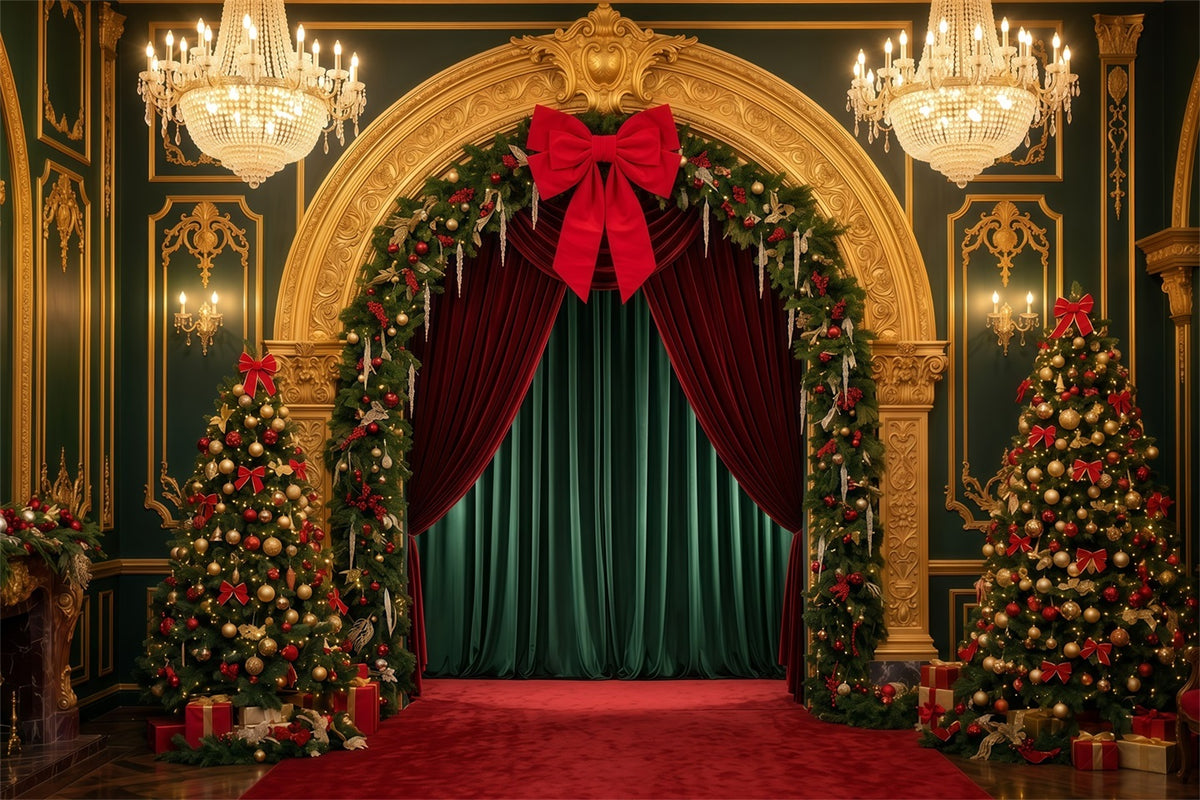 Christmas Stage Backdrops Golden Arch Velvet Entrance Christmas Stage Backdrop RR610-1