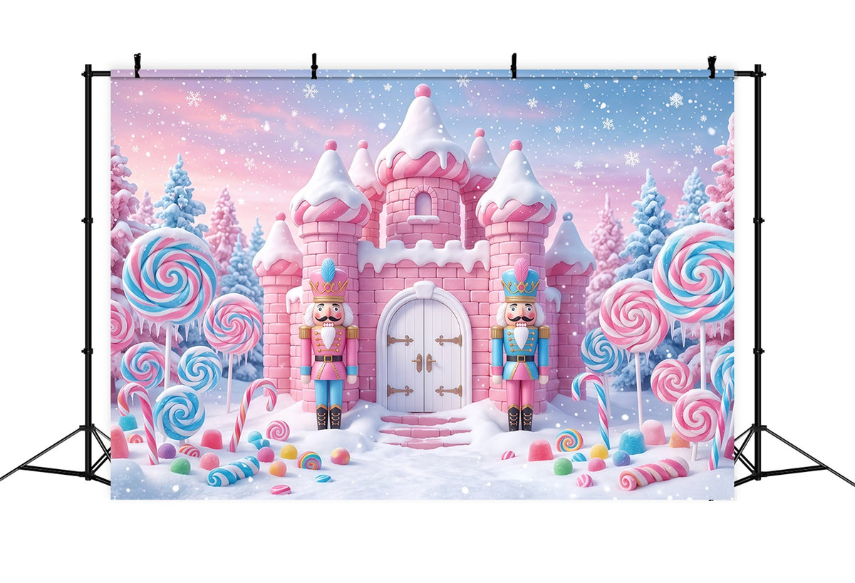 Nutcracker Land Of Sweets Backdrop Pink Candy Castle Nutcracker Snow Scene Backdrop RR610-10