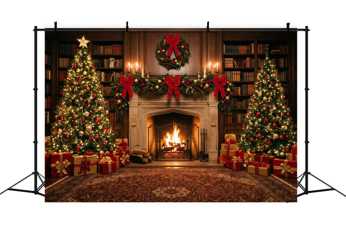 Christmas Backdrops for Photography Ornate Fireplace Library Display Christmas Fireplace Backdrop RR610-101