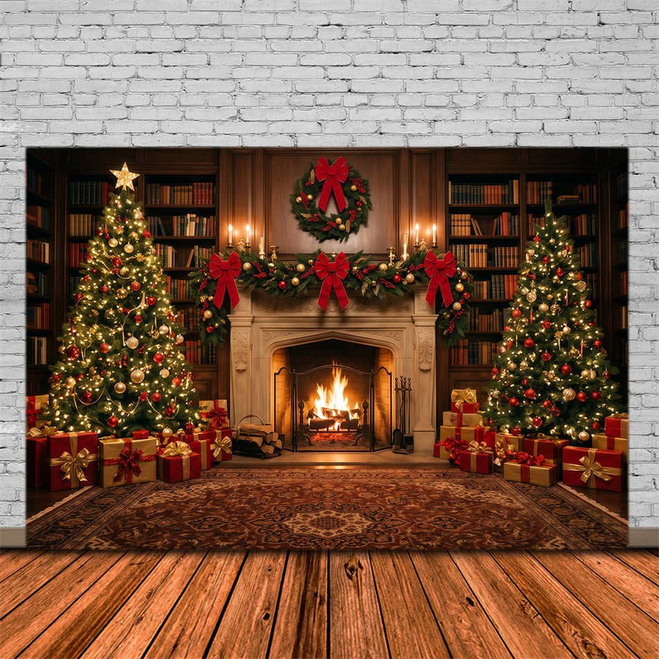 Christmas Backdrops for Photography Ornate Fireplace Library Display Christmas Fireplace Backdrop RR610-101