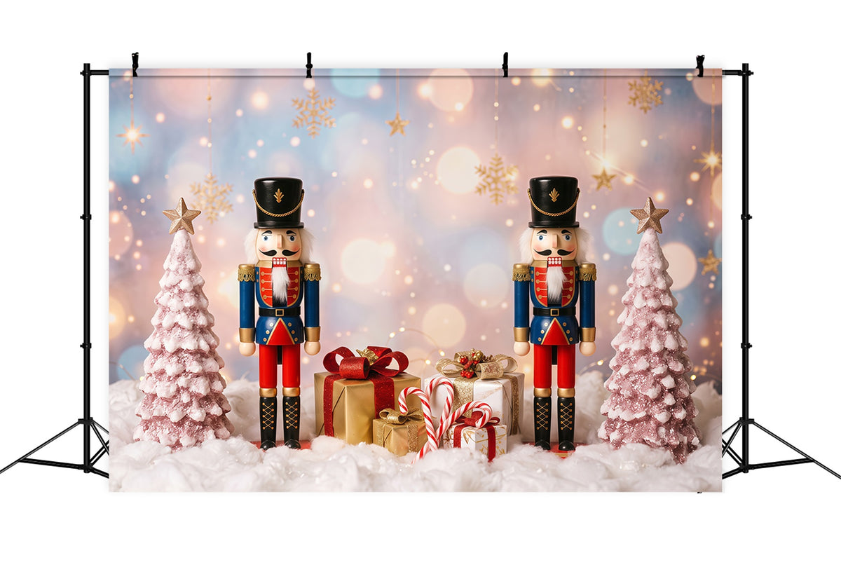 Christmas Backdrop Snow Pink Frosted Trees Nutcracker Photo Backdrop RR610-106
