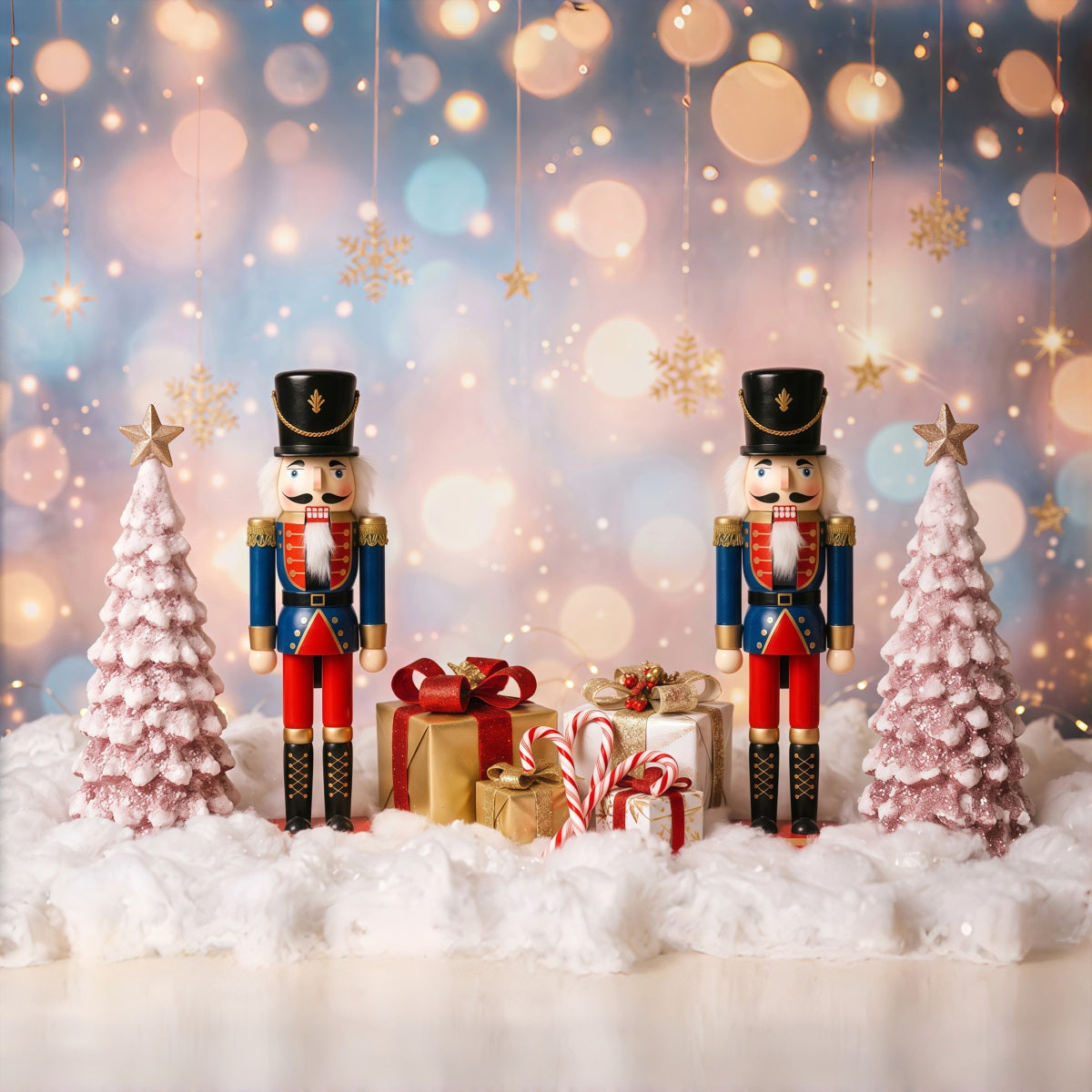 Christmas Backdrop Snow Pink Frosted Trees Nutcracker Photo Backdrop RR610-106