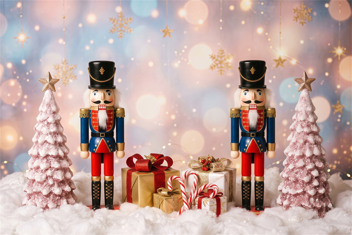 Christmas Backdrop Snow Pink Frosted Trees Nutcracker Photo Backdrop RR610-106