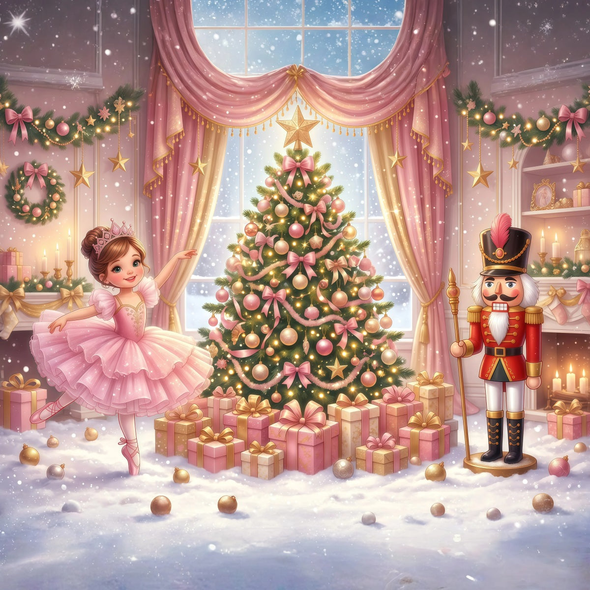 Nutcracker Land Of Sweets Backdrop Pink Ballerina Display Nutcracker Ballet Backdrops RR610-11