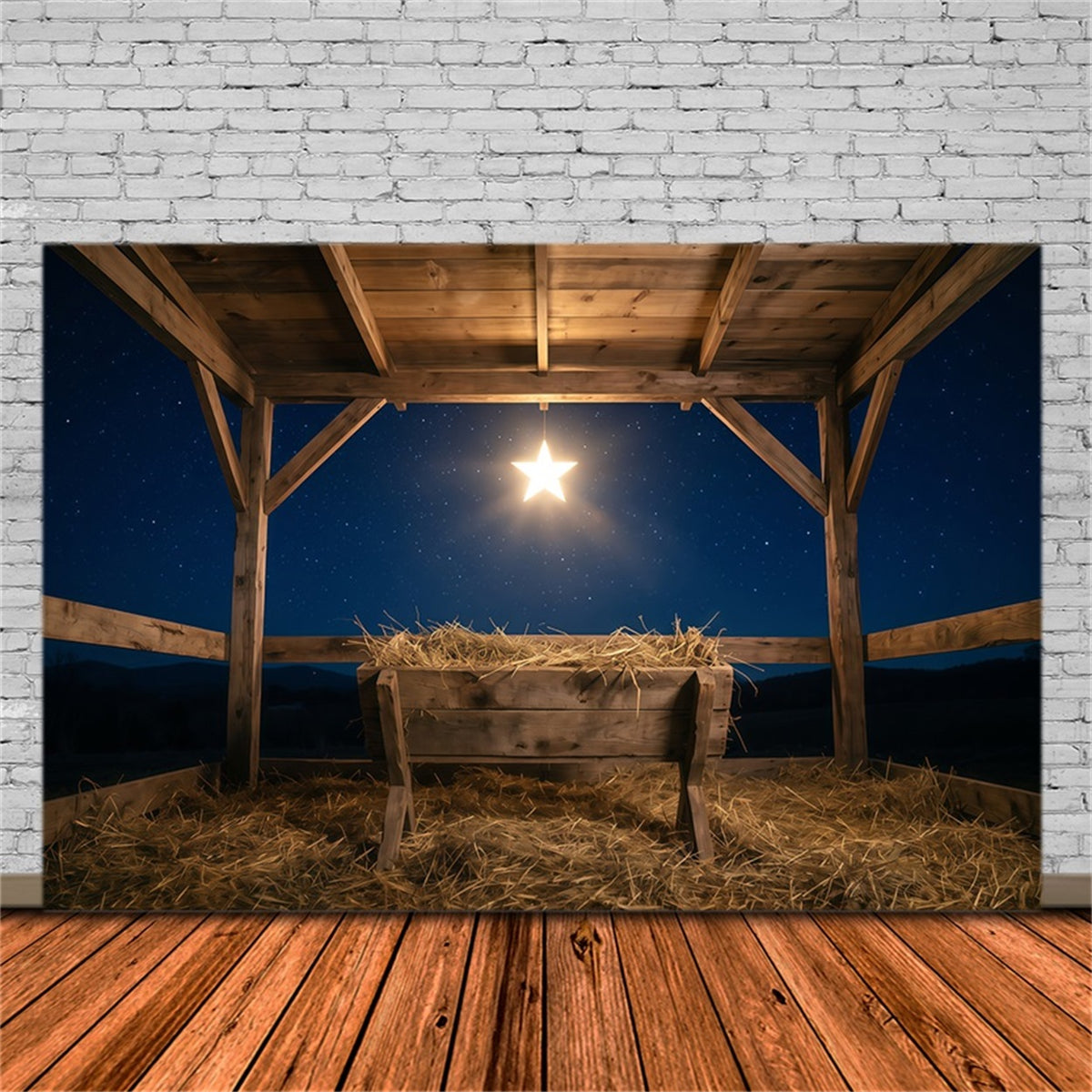Nativity Scene Backdrop Starry Night Manger Stable Manger Scene Backdrop RR610-111
