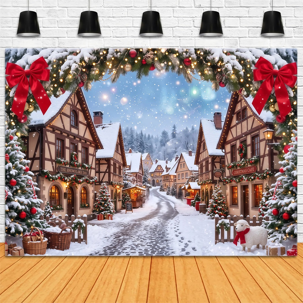 Christmas Village Backdrops Snowy House Garland Arch Xmas Backdrops RR610-114