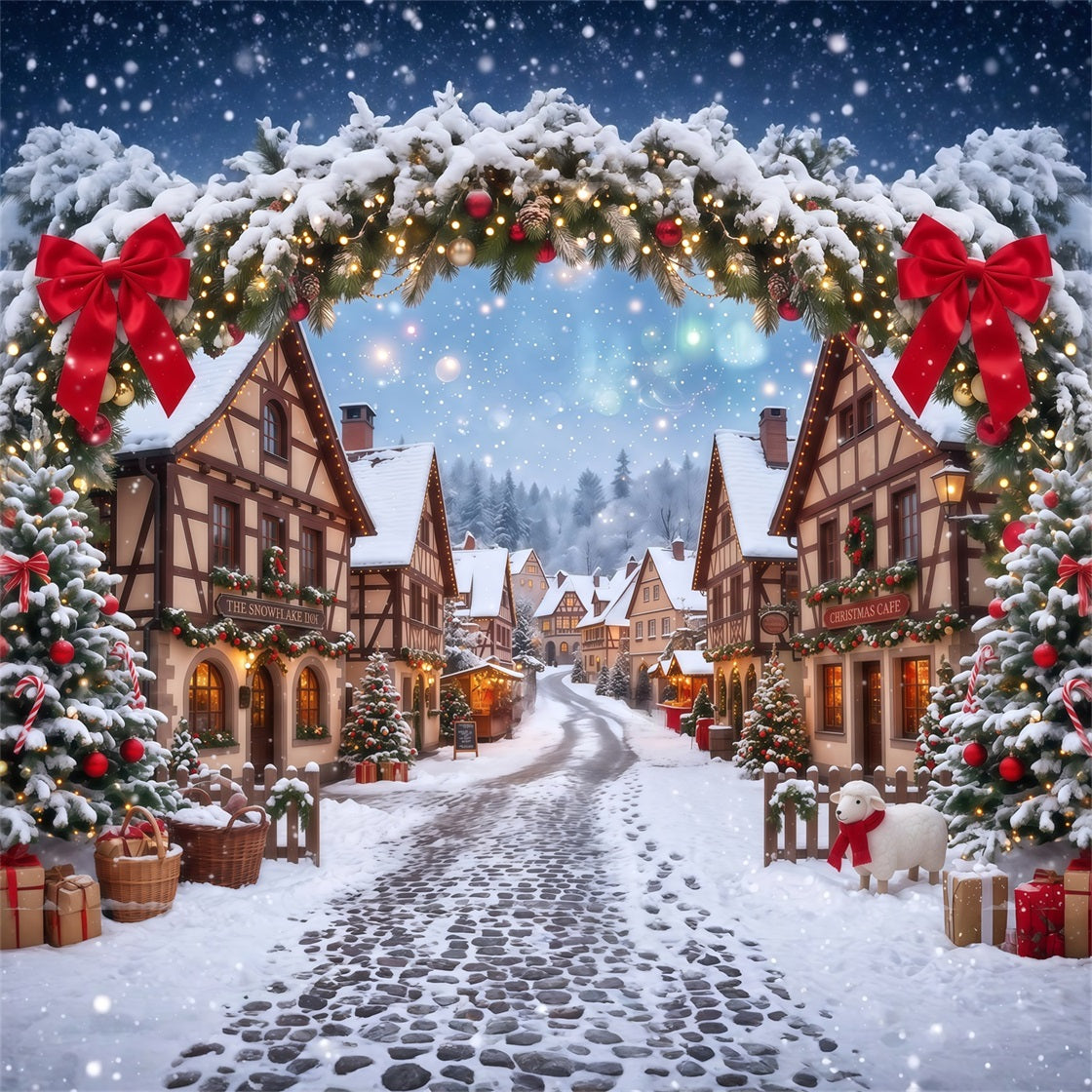 Christmas Village Backdrops Snowy House Garland Arch Xmas Backdrops RR610-114