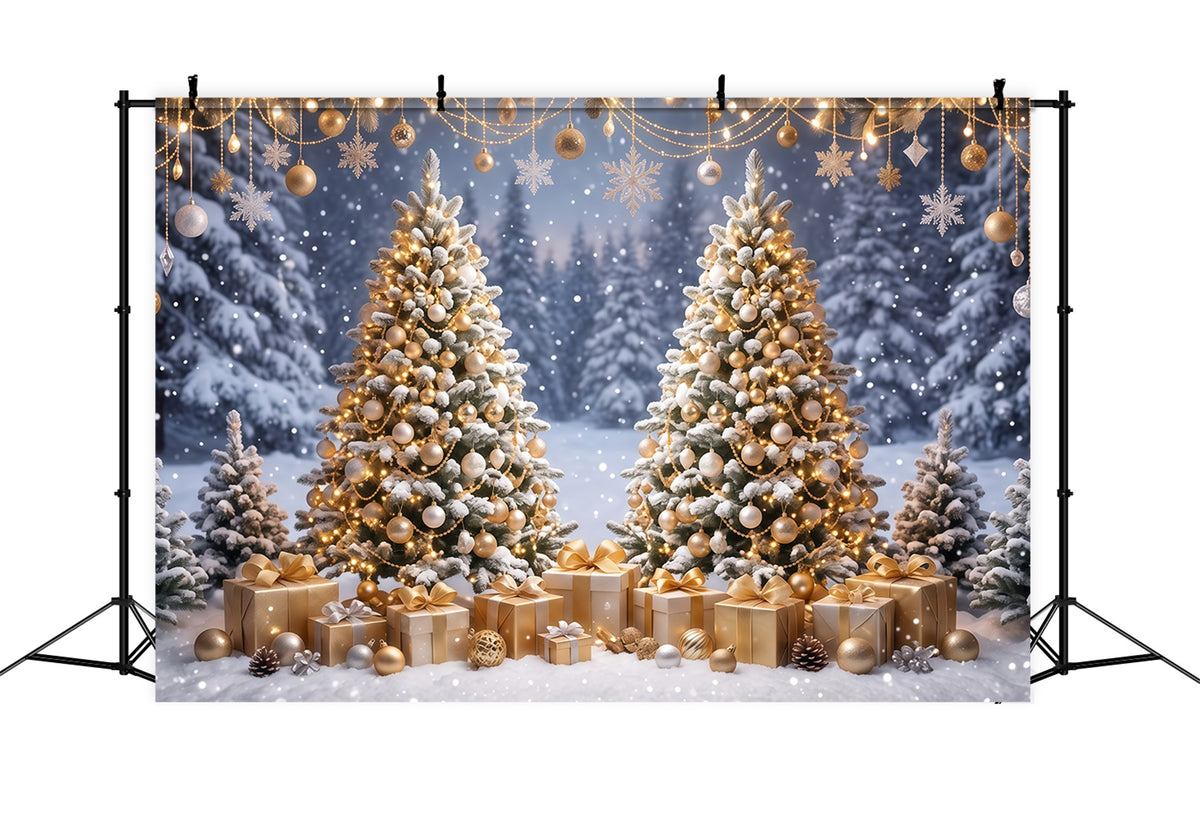 Christmas Backdrop for Photos Golden Ornament Twin Trees Christmas Card Backdrop RR610-121