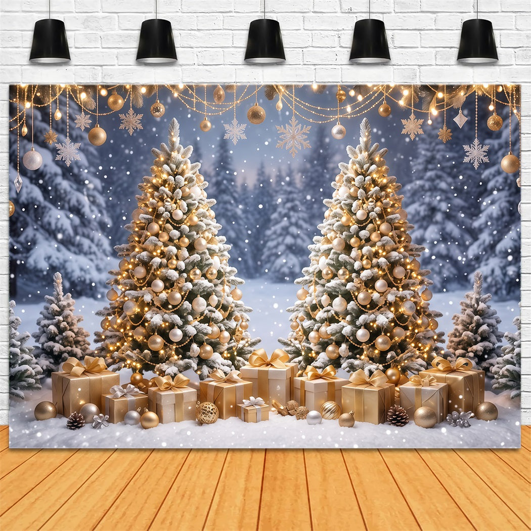Christmas Backdrop for Photos Golden Ornament Twin Trees Christmas Card Backdrop RR610-121
