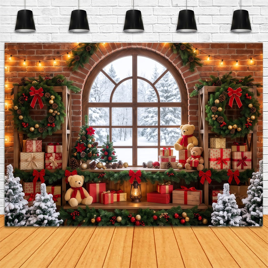 Christmas Window Backdrops Festive Room Wreath Display Christmas Holiday Backdrop RR610-124