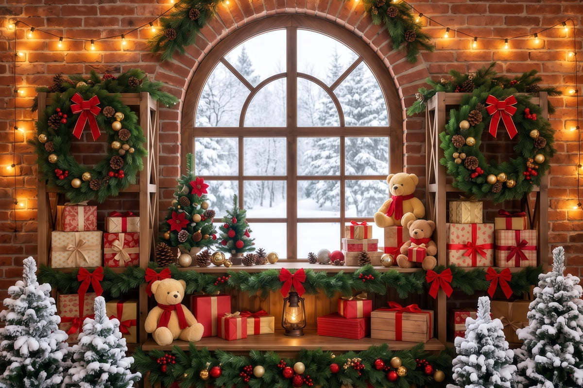 Christmas Window Backdrops Festive Room Wreath Display Christmas Holiday Backdrop RR610-124