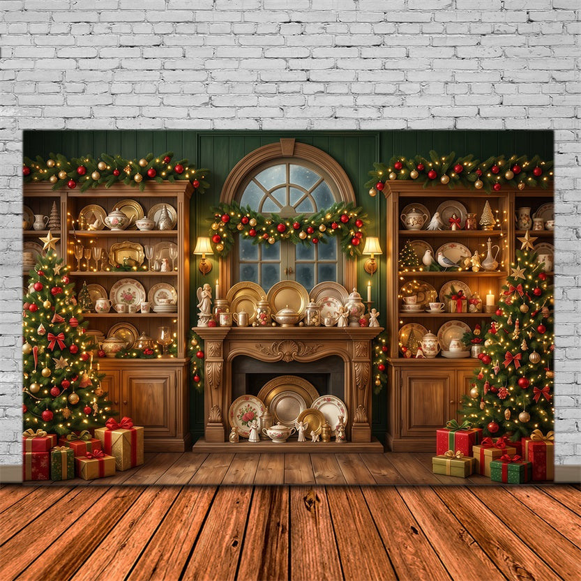 Santa Backdrop Festive Vintage China Cabinet Christmas Backdrop for Party RR610-128