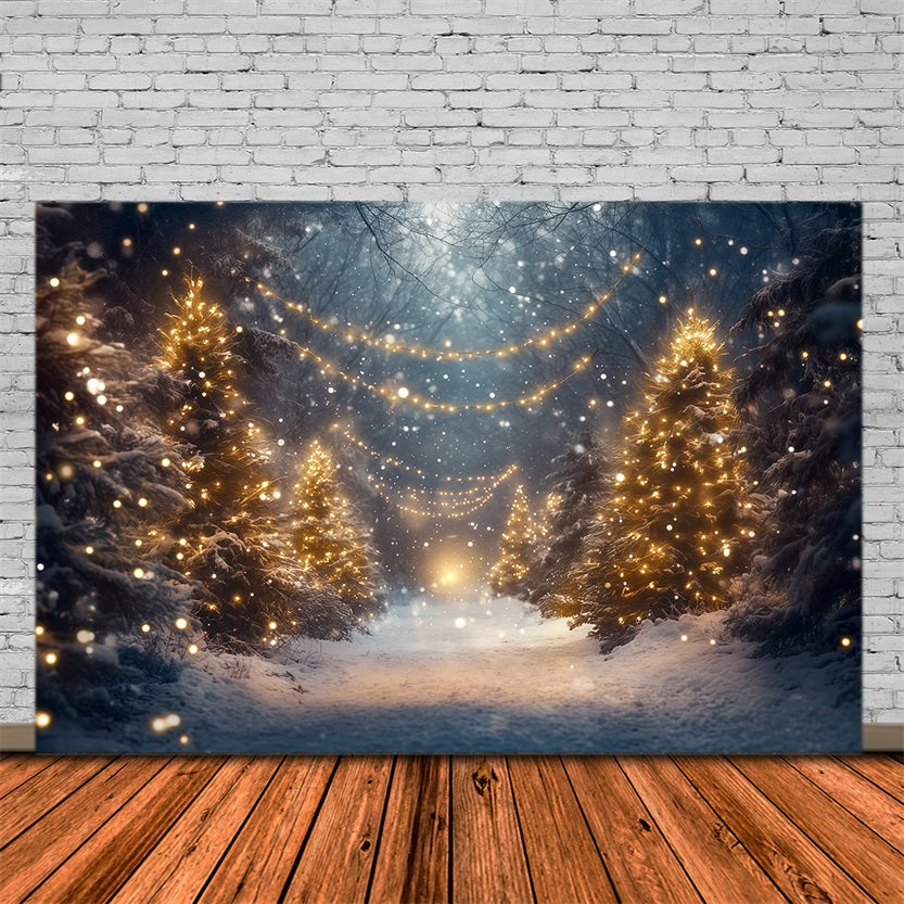 Christmas Tree Forest Backdrop Glowing Snowy Forest Path Christmas Picture Backdrops RR610-131
