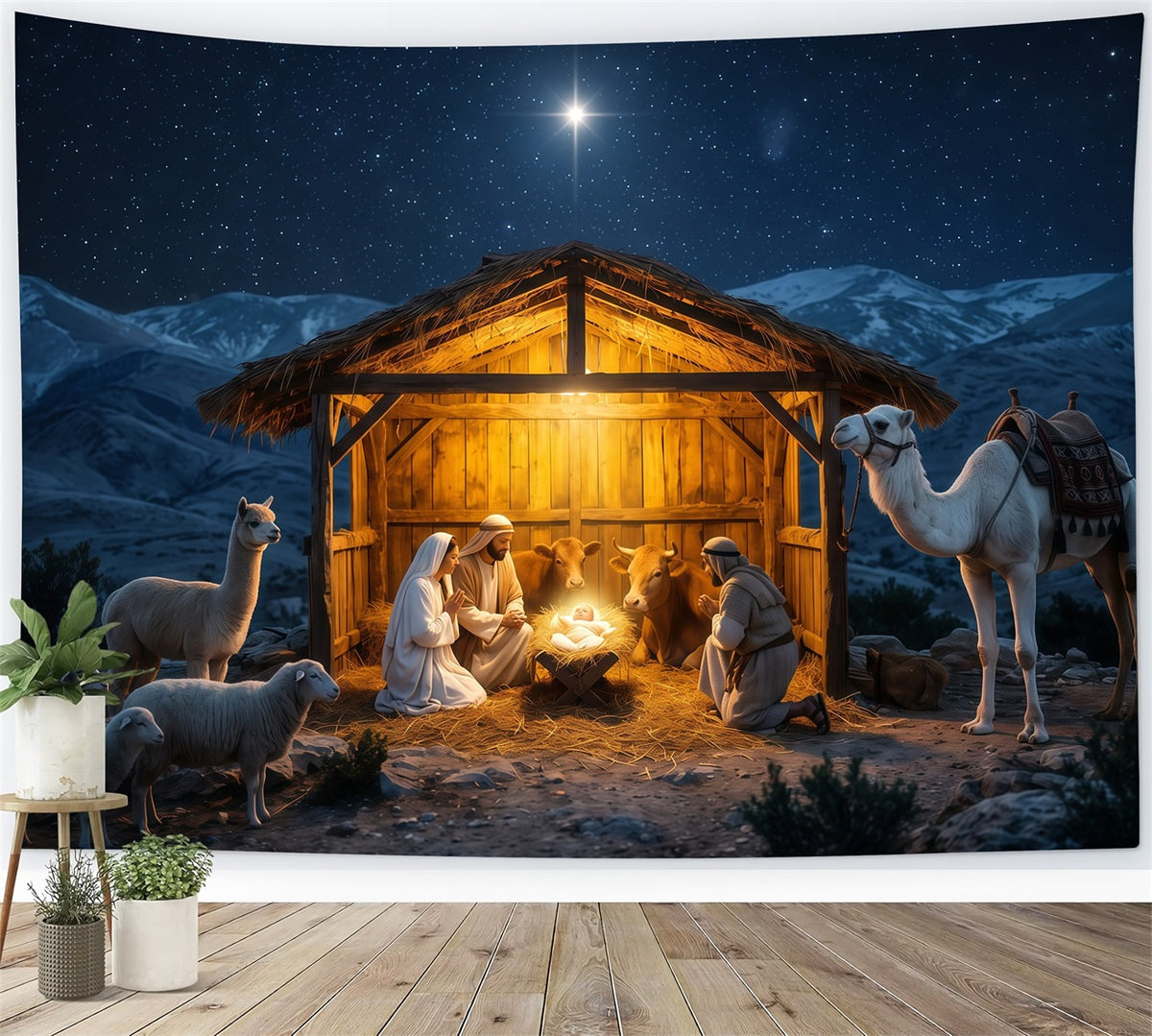 Nativity Scene Backdrop Starry Night Manger Stable Christmas Manger Backdrop RR610-132