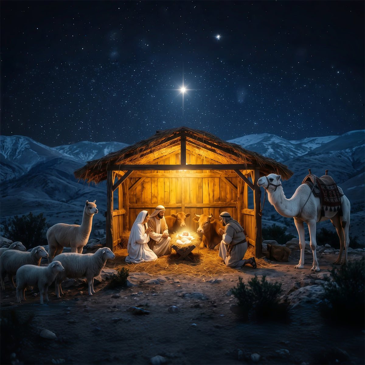 Nativity Scene Backdrop Starry Night Manger Stable Christmas Manger Backdrop RR610-132