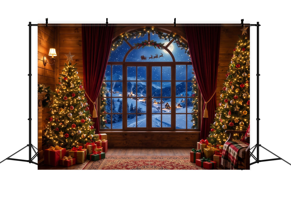 Santa Backdrop Cozy Window Sleigh View Christmas Scene Backdrops RR610-134