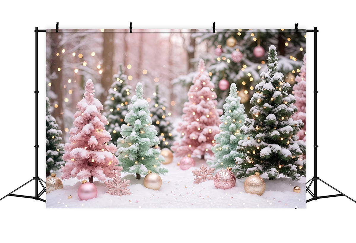 Christmas Tree Backdrops Pastel Frosted Pine Trees Christmas Stage Backdrop RR610-136