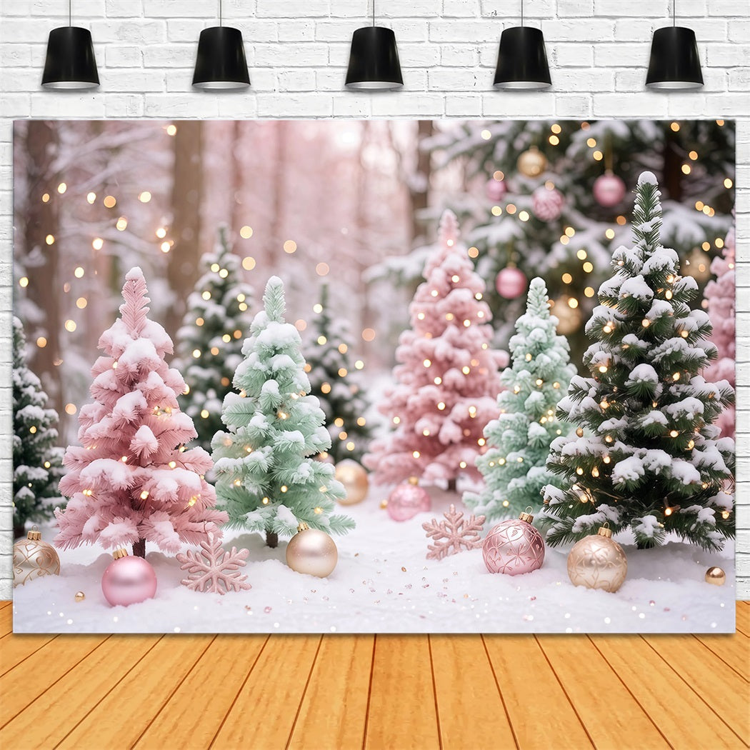 Christmas Tree Backdrops Pastel Frosted Pine Trees Christmas Stage Backdrop RR610-136