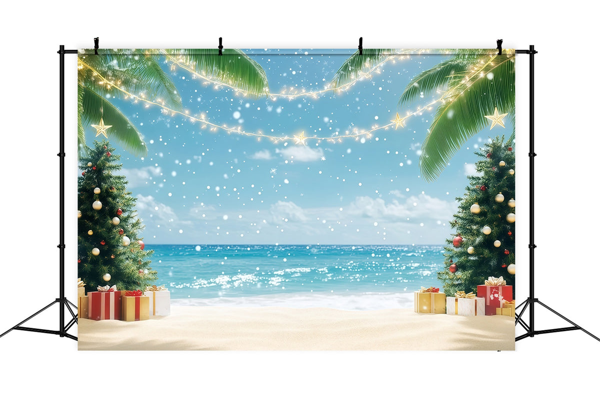 Tropical Christmas Backdrop Tropical Beach Holiday Palms Christmas in July Photo Backdrop RR610-137