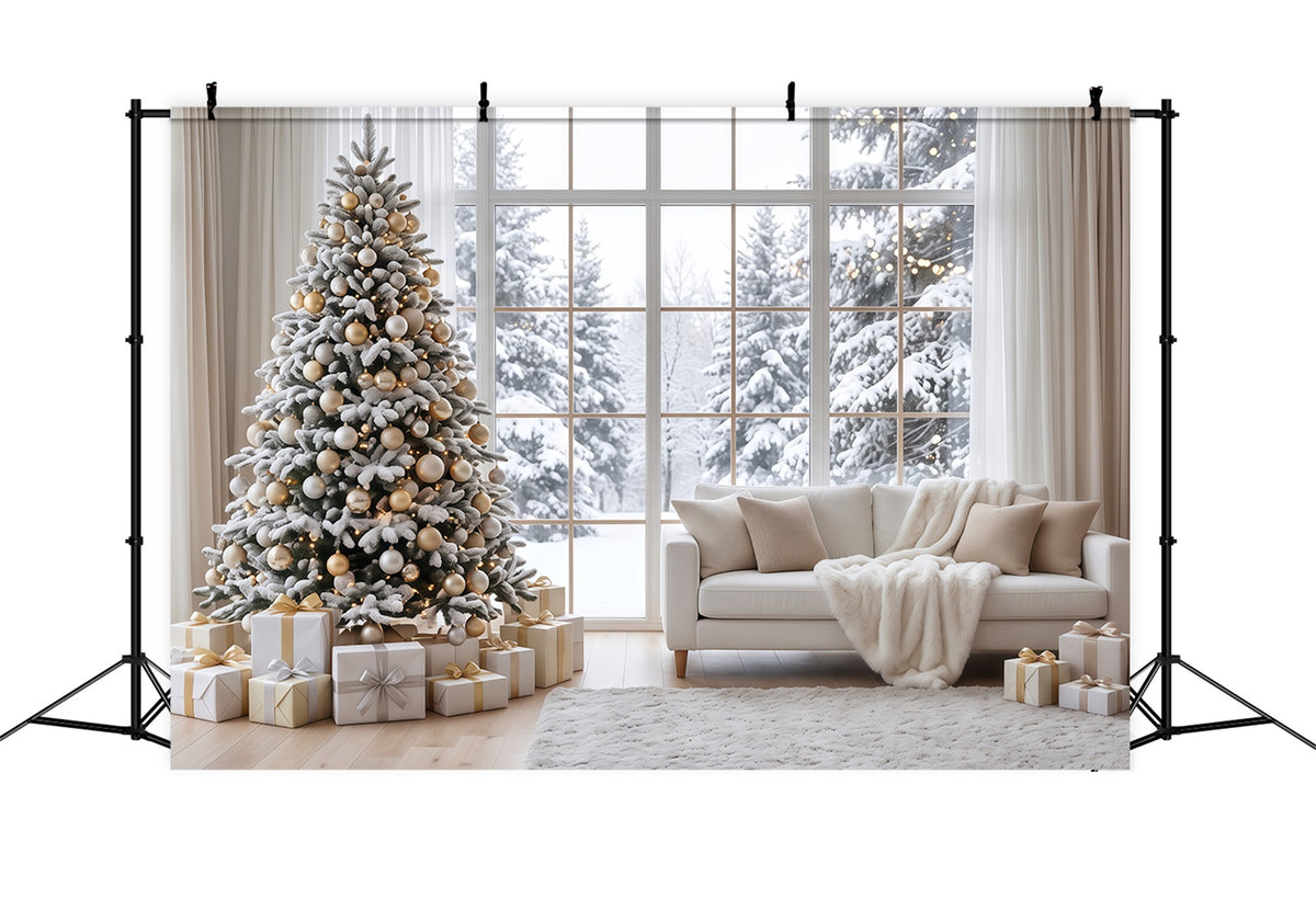 White Christmas Photo Backdrop Snowy Window Living Room Best Christmas Backdrops for Photography RR610-139