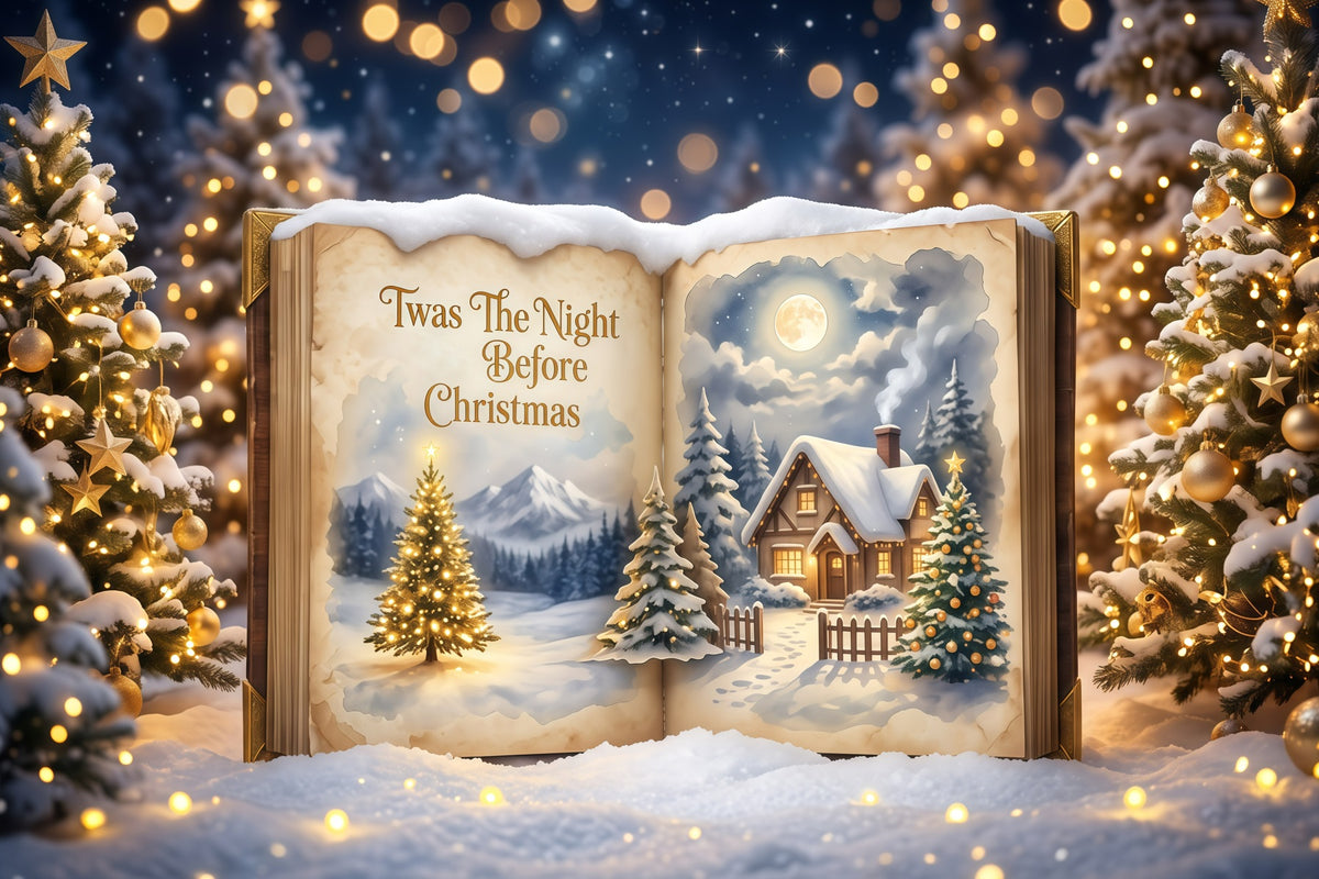Photography Christmas Backdrop Moonlit Storybook Cottage Christmas Carol Backdrop RR610-14