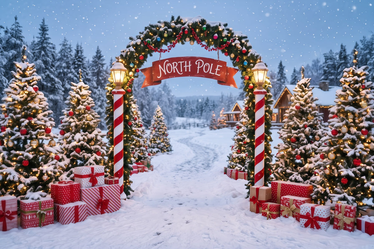 North Pole Photo Backdrop Snowy Village Gateway Professional Photography Christmas Backdrops RR610-141