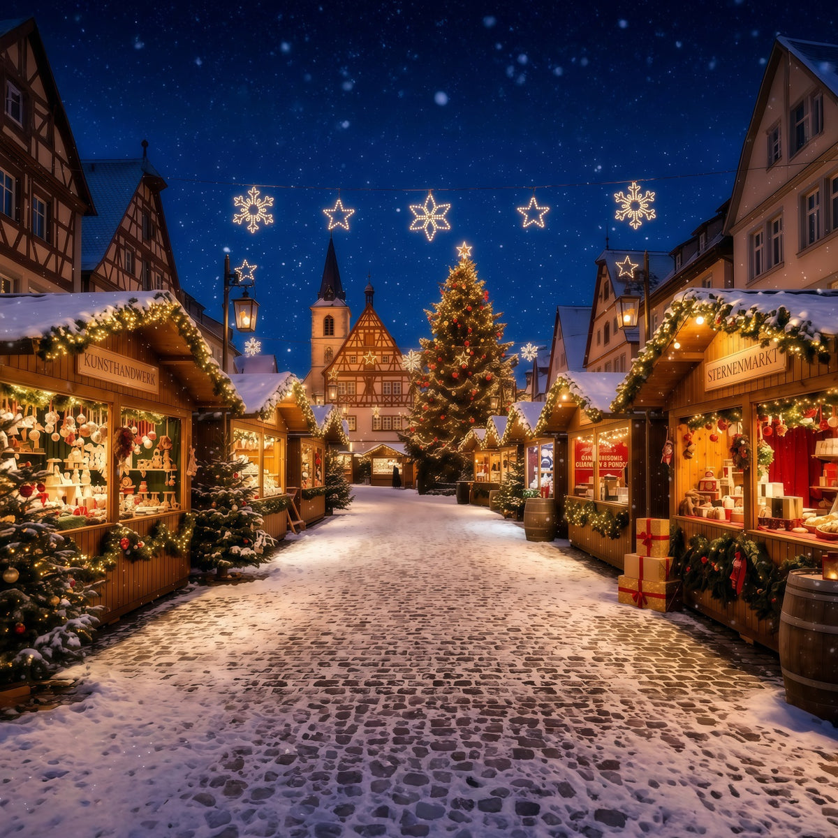 Christmas Town Backdrops Snowy European Market Square Christmas Backdrop Photos RR610-146