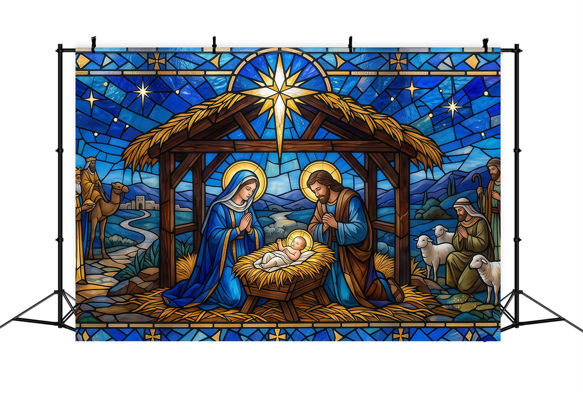 Bethlehem Backdrop For Nativity Stained Glass Nativity Christmas Backdrop For Church RR610-15