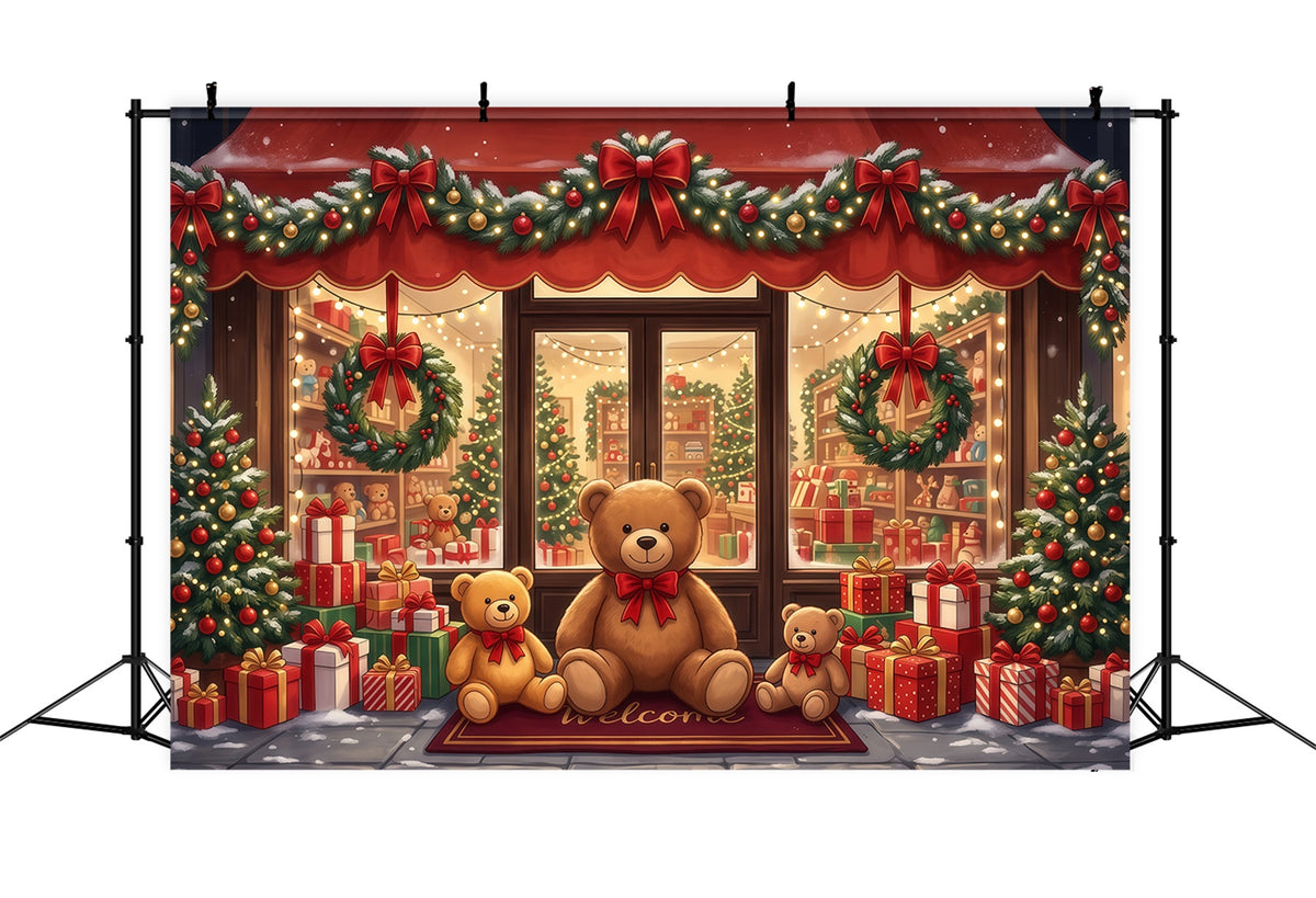 Christmas Store Backdrop Festive Teddy Bear Toyshop Christmas Party Backdrops RR610-152