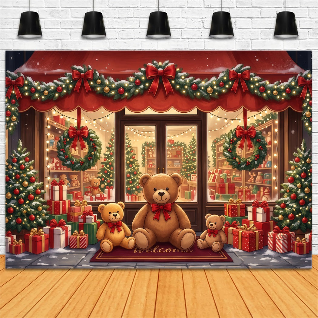 Christmas Store Backdrop Festive Teddy Bear Toyshop Christmas Party Backdrops RR610-152
