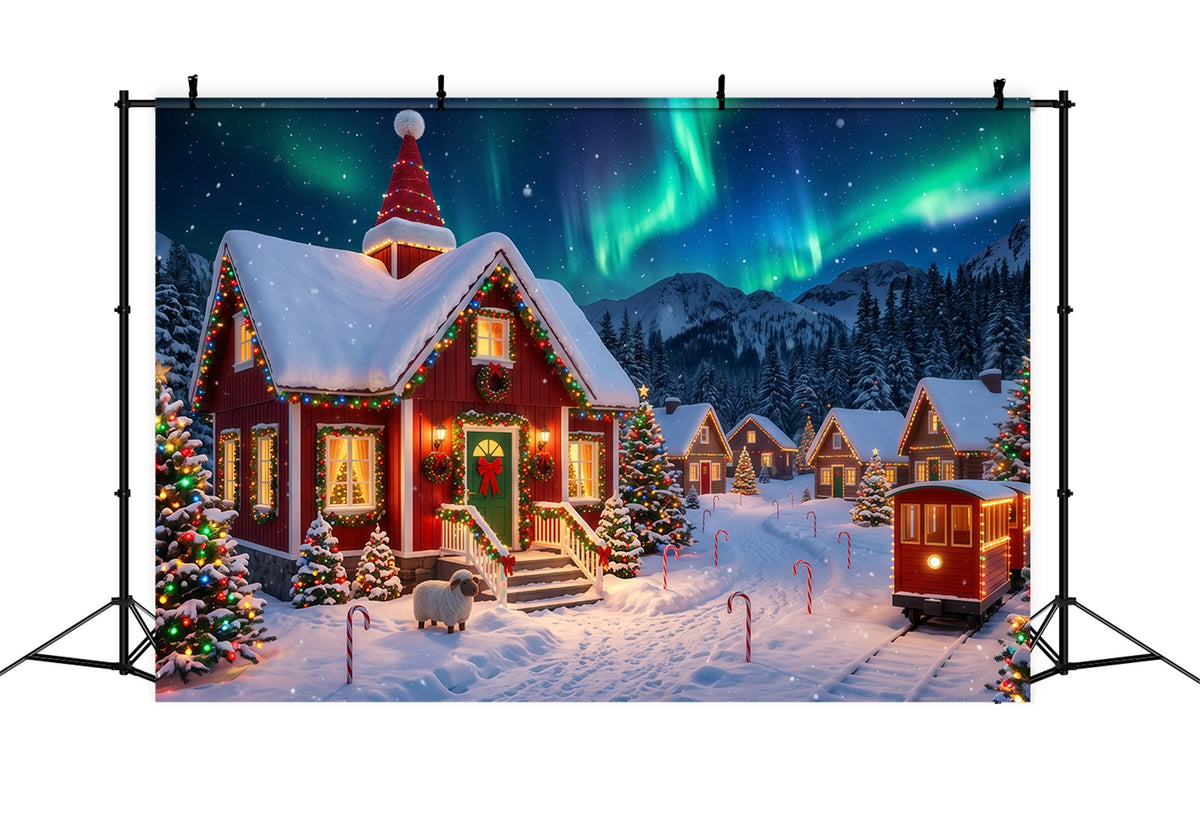 Christmas Elf Backdrop Aurora Snowy Village Lights Christmas Photos Backdrop RR610-153