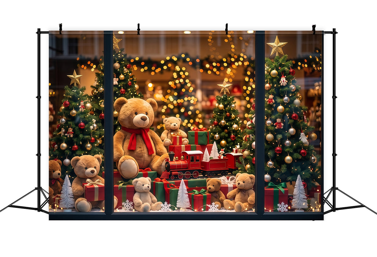 Santa's Toy Shop Backdrop Teddy Bear Toyshop Window Christmas Backdrop Portrait RR610-155